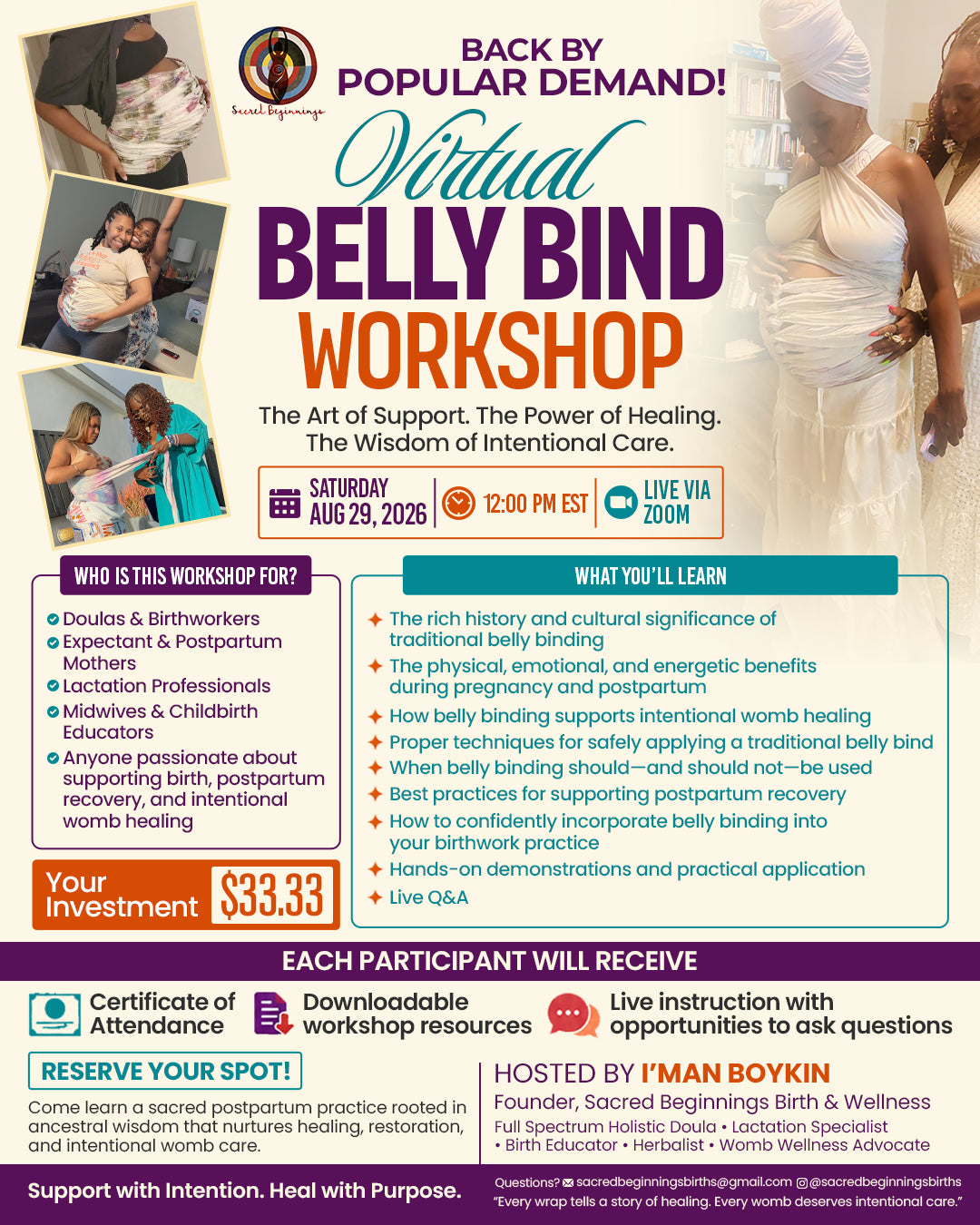Virtual Belly Bind Workshop 8/29/2026!!